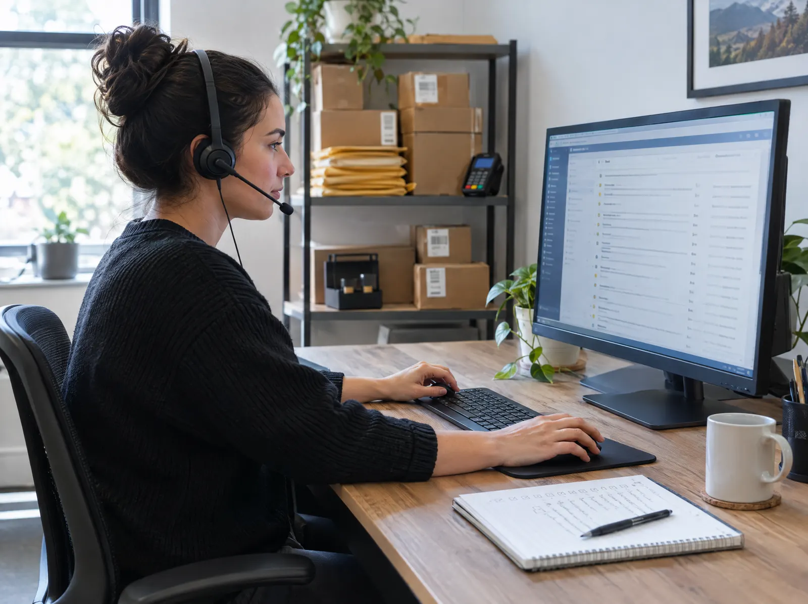 A support agent working through a helpdesk inbox for an online store