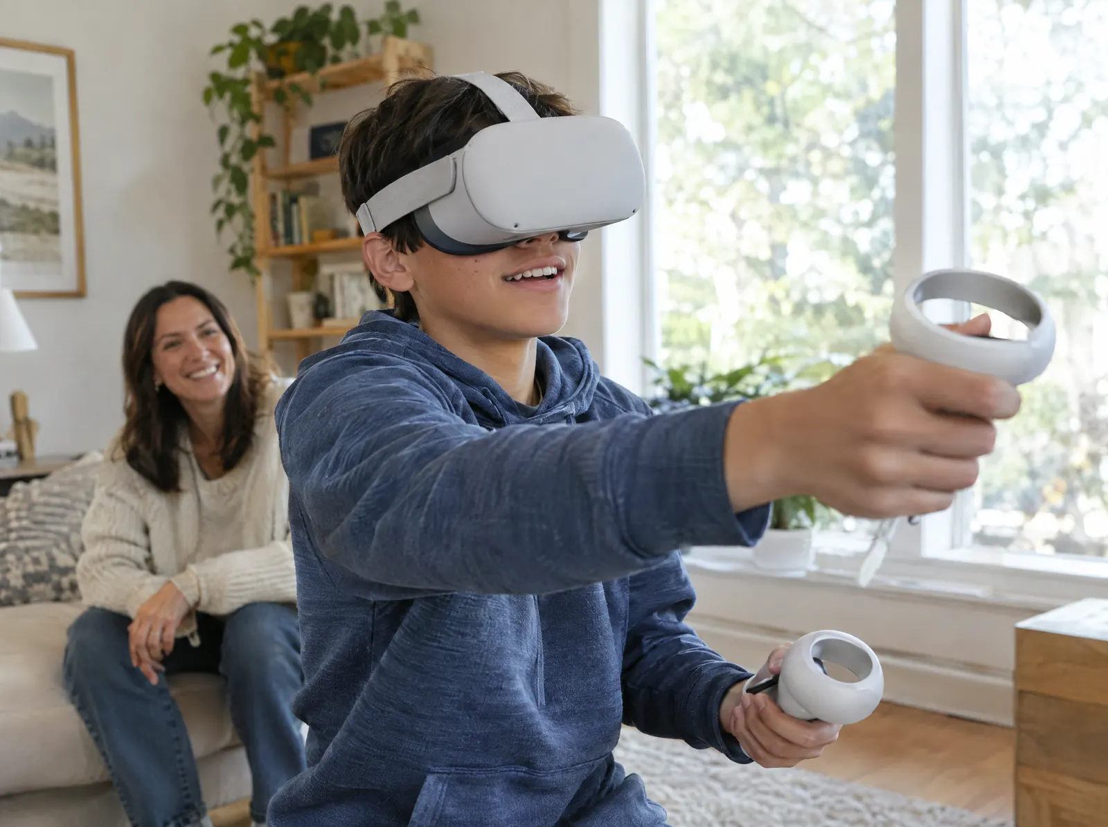 Person wearing a virtual reality headset