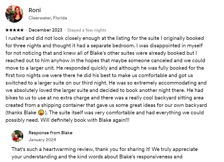 Blake airbnb reviews